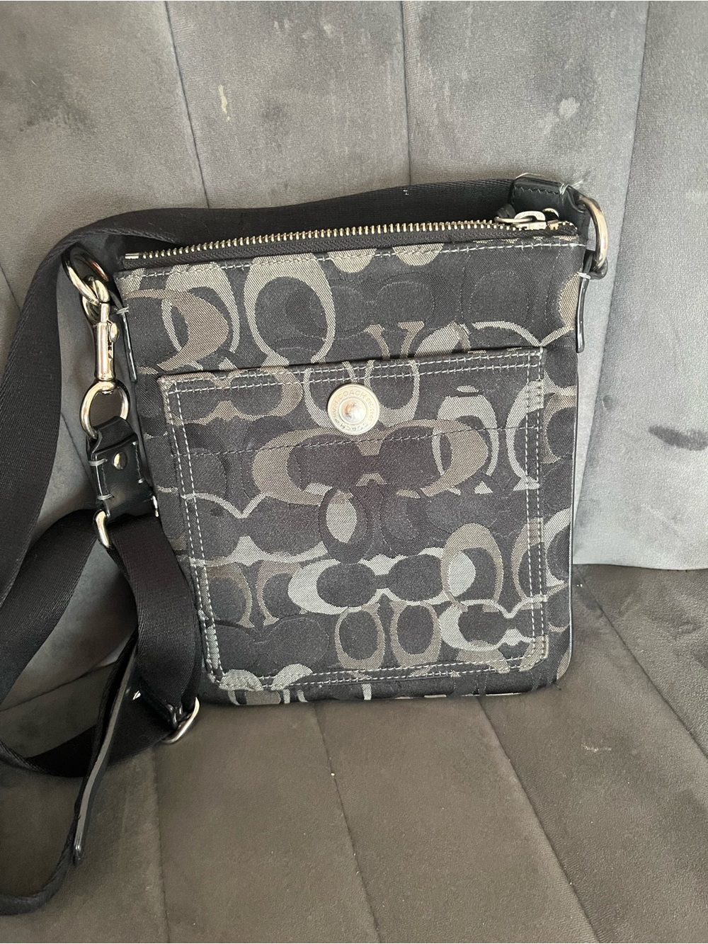 Coach Black and Gray Signature Canvas Messenger Bag